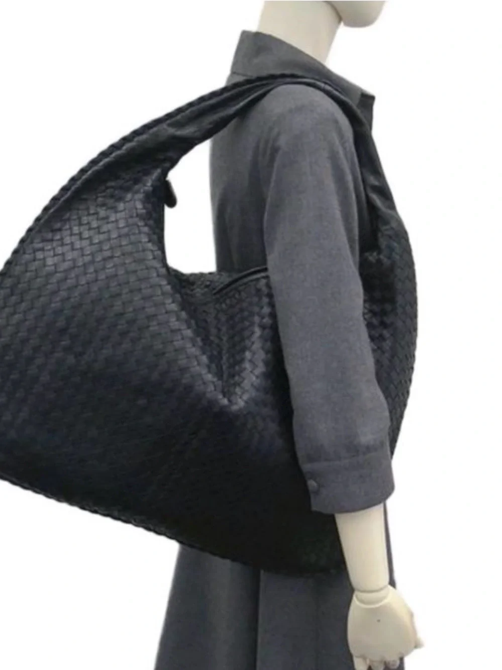 COMMENSE Black Woven Slouchy Hobo Shoulder Bag